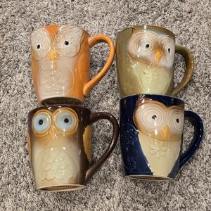 Elite Couture Stoneware Owl Mug Cups 16oz By Gibson Whimsical Nautical - Get 4